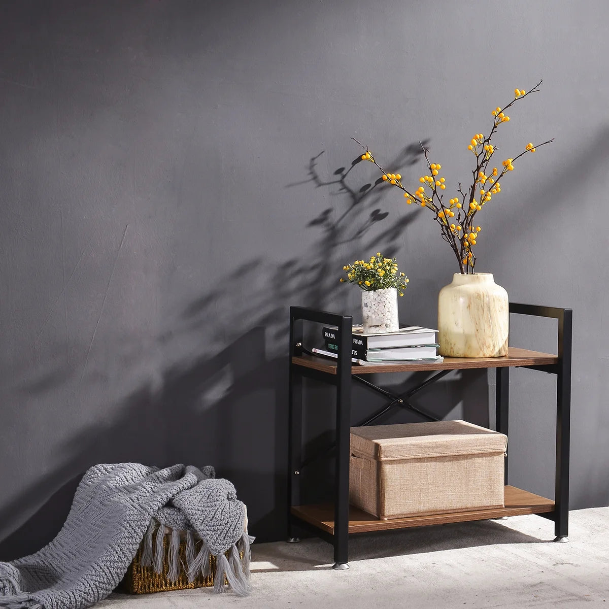 Industrial Style 2 Tier Metal Frame Bookcase Shelf S9037