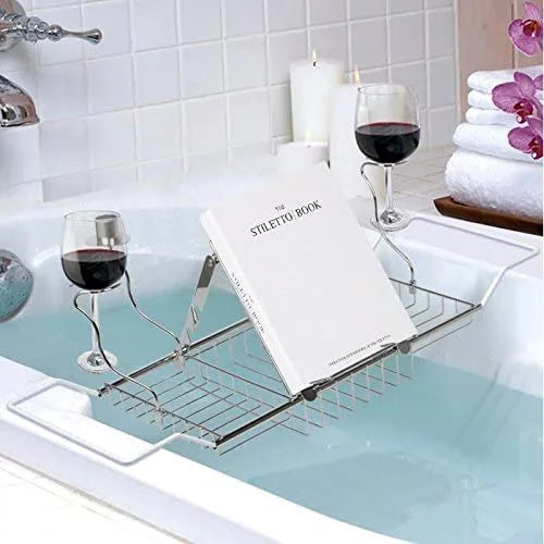 Bathroom Trays with Reading Rack and Wine Glass Holder Q740