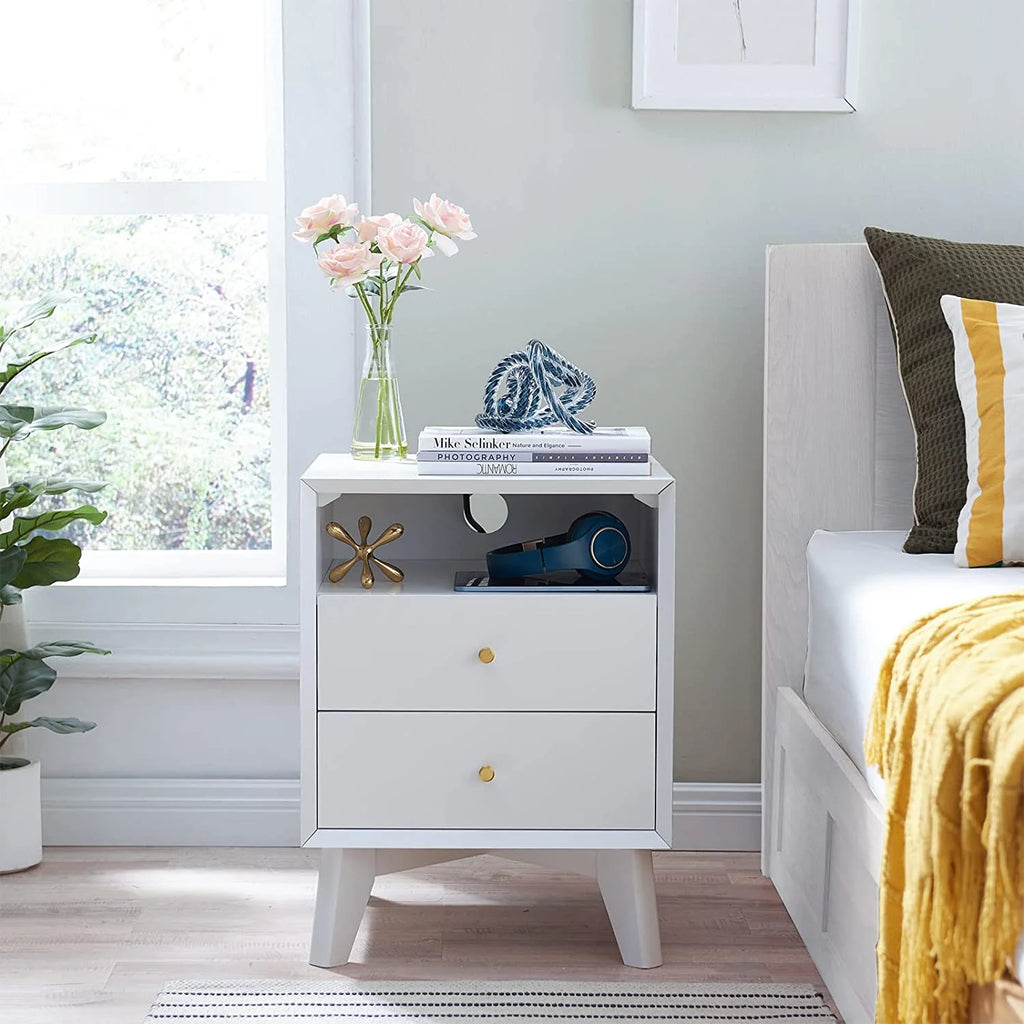 White 2 Drawer Nightstand C8860