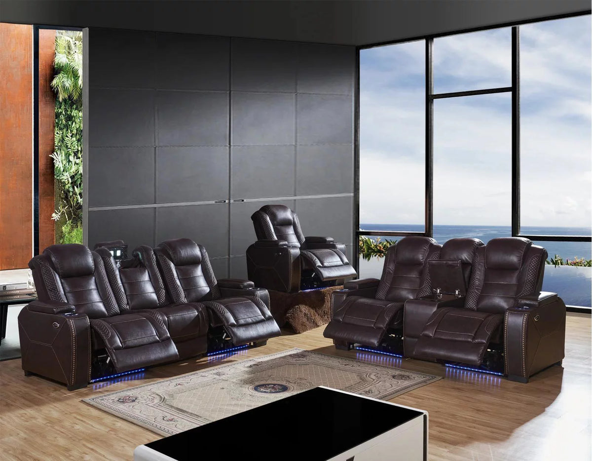 Brown Leather Power Reclining Loveseat A43264