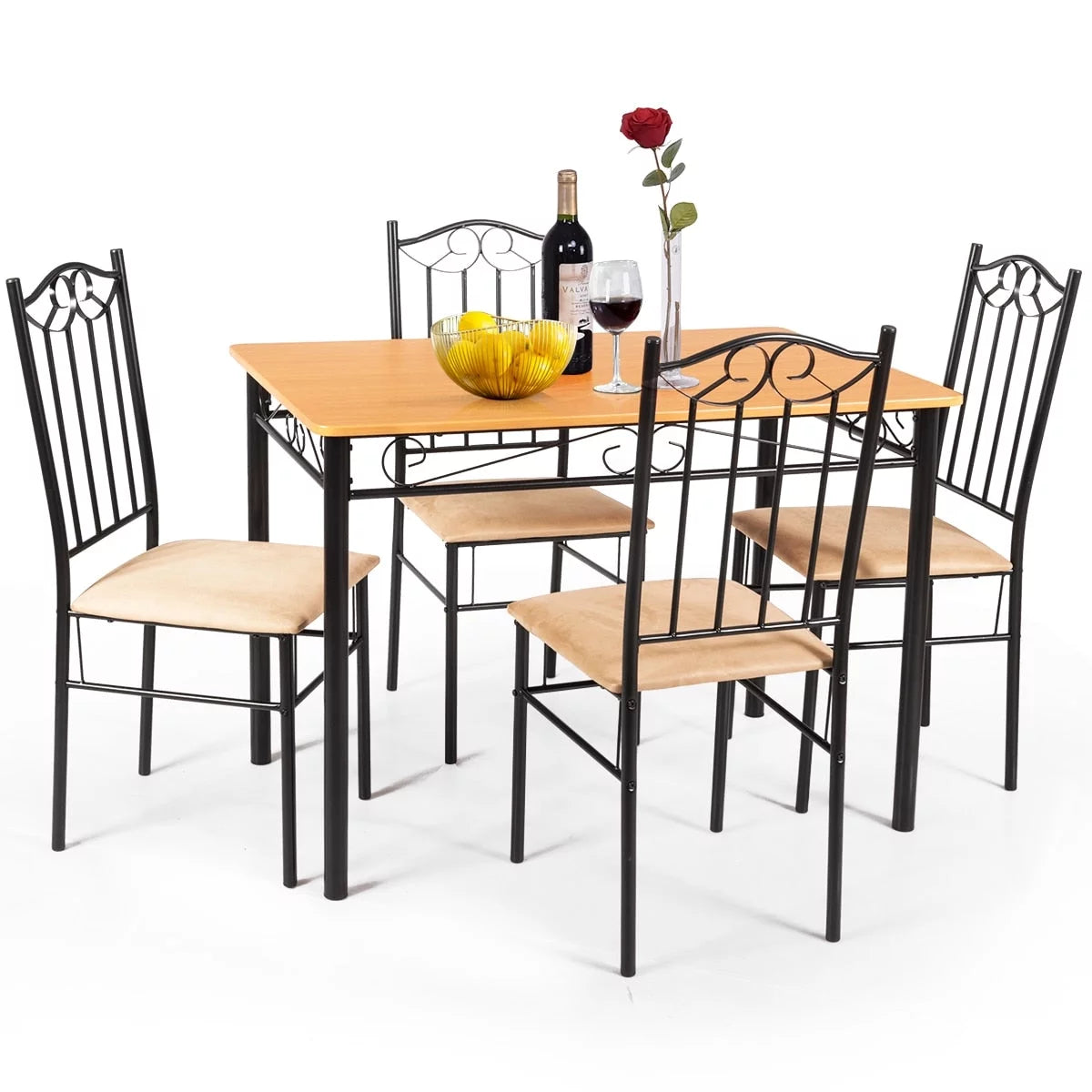 5 PC Wood Metal Dining Set Y470