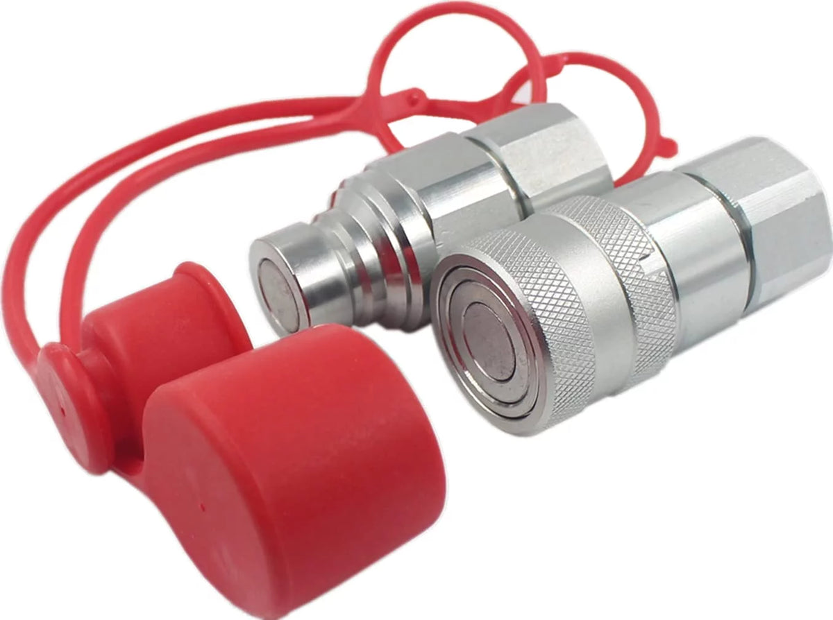 1/2" NPT Flat Face Hydraulic Quick Connect Couplers Set with Dust Caps S965