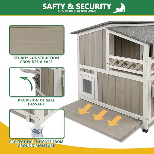 Weatherproof 2-Story Outdoor Cat House with Balcony G20900