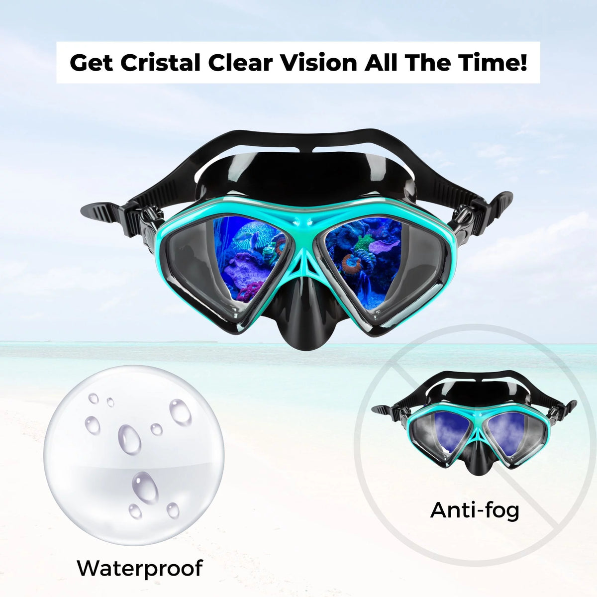 Snorkeling Gear for Adults with Tempered Glass Mask Anti-Fog and Bag H70676