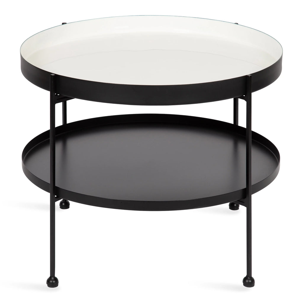 26 Inch White and Black Round Metal Coffee Table T2918