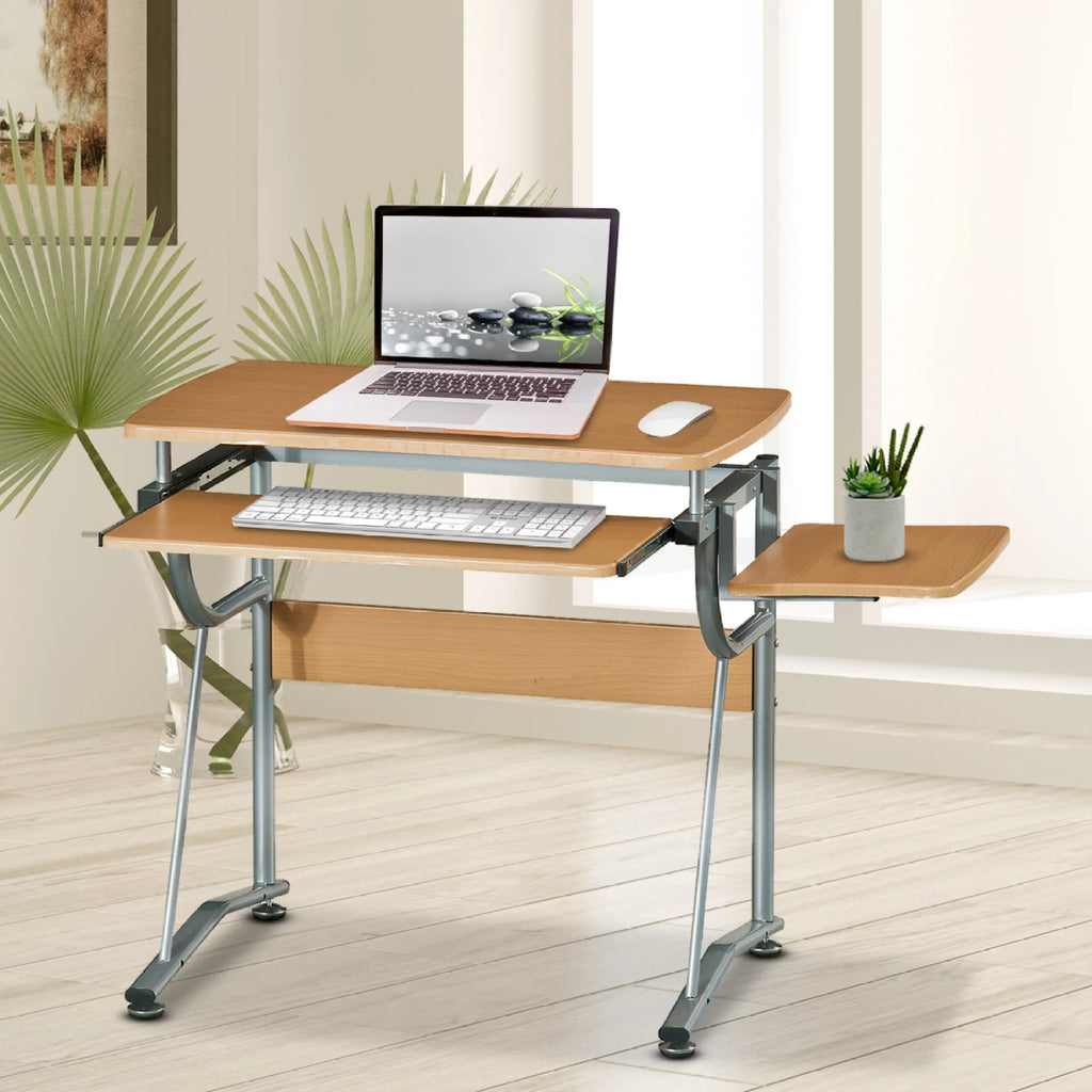 Compact Computer Desk with Side Shelf and Keyboard Panel H573