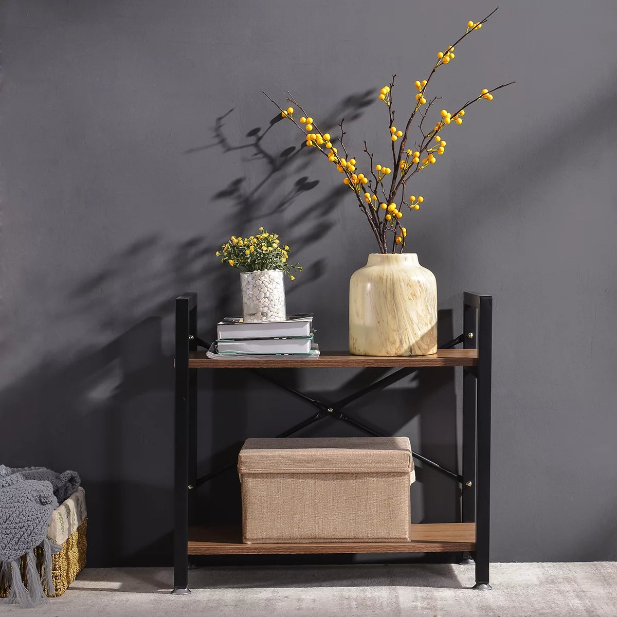 Industrial Style 2 Tier Metal Frame Bookcase Shelf S9037