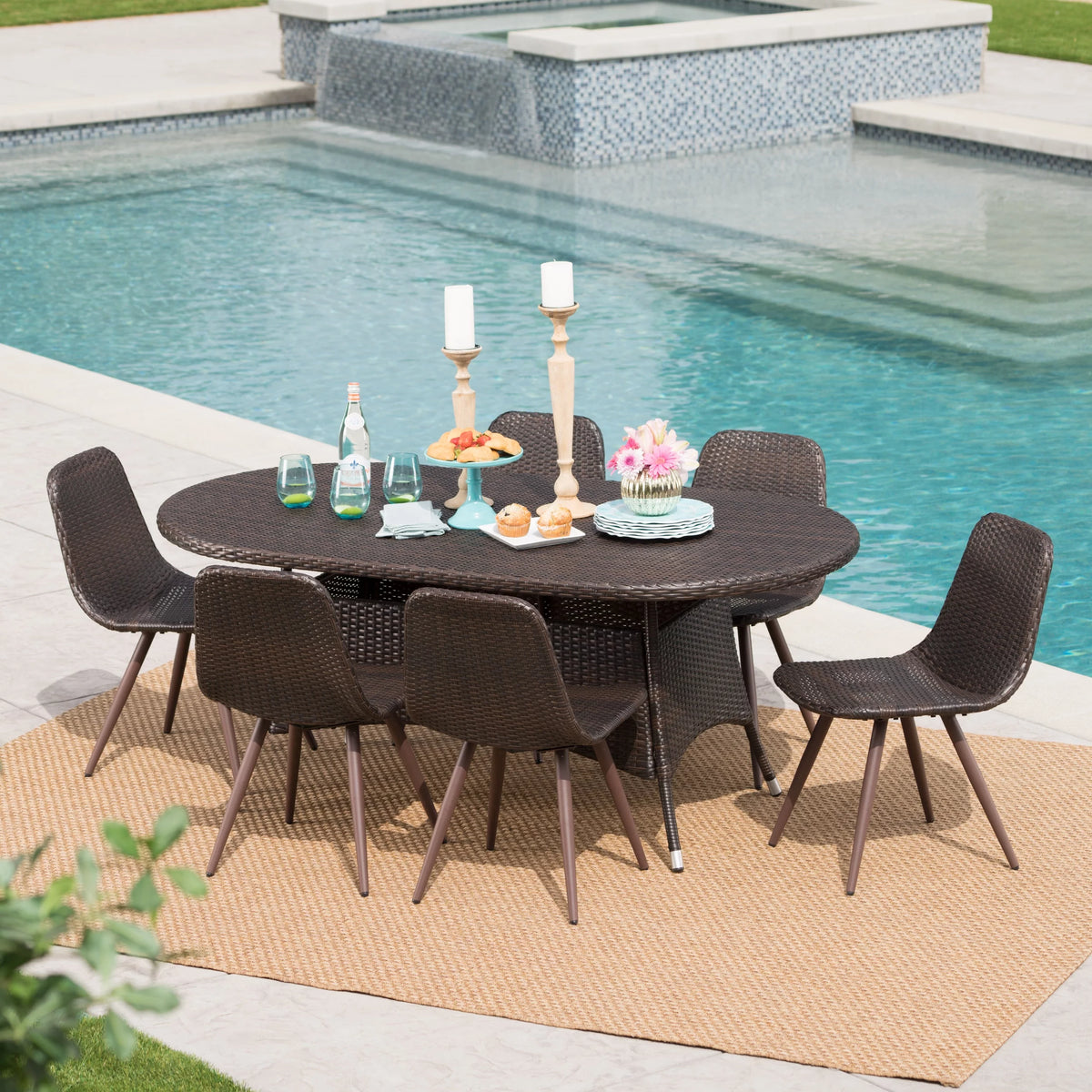7 Piece Wicker Oval Dining Set U505956