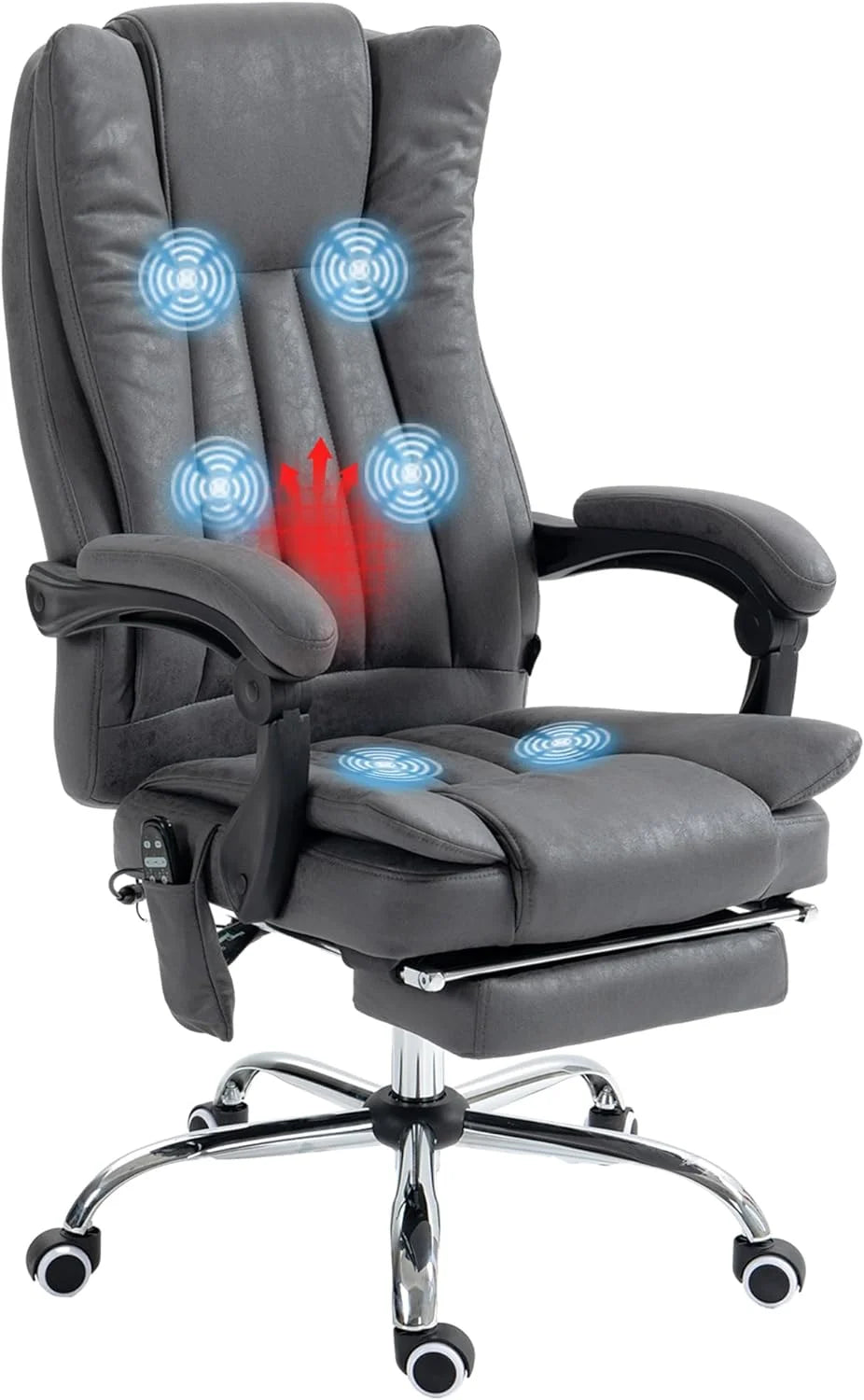 Dark Blue Microfiber Office Chair with Massage and Footrest S9328