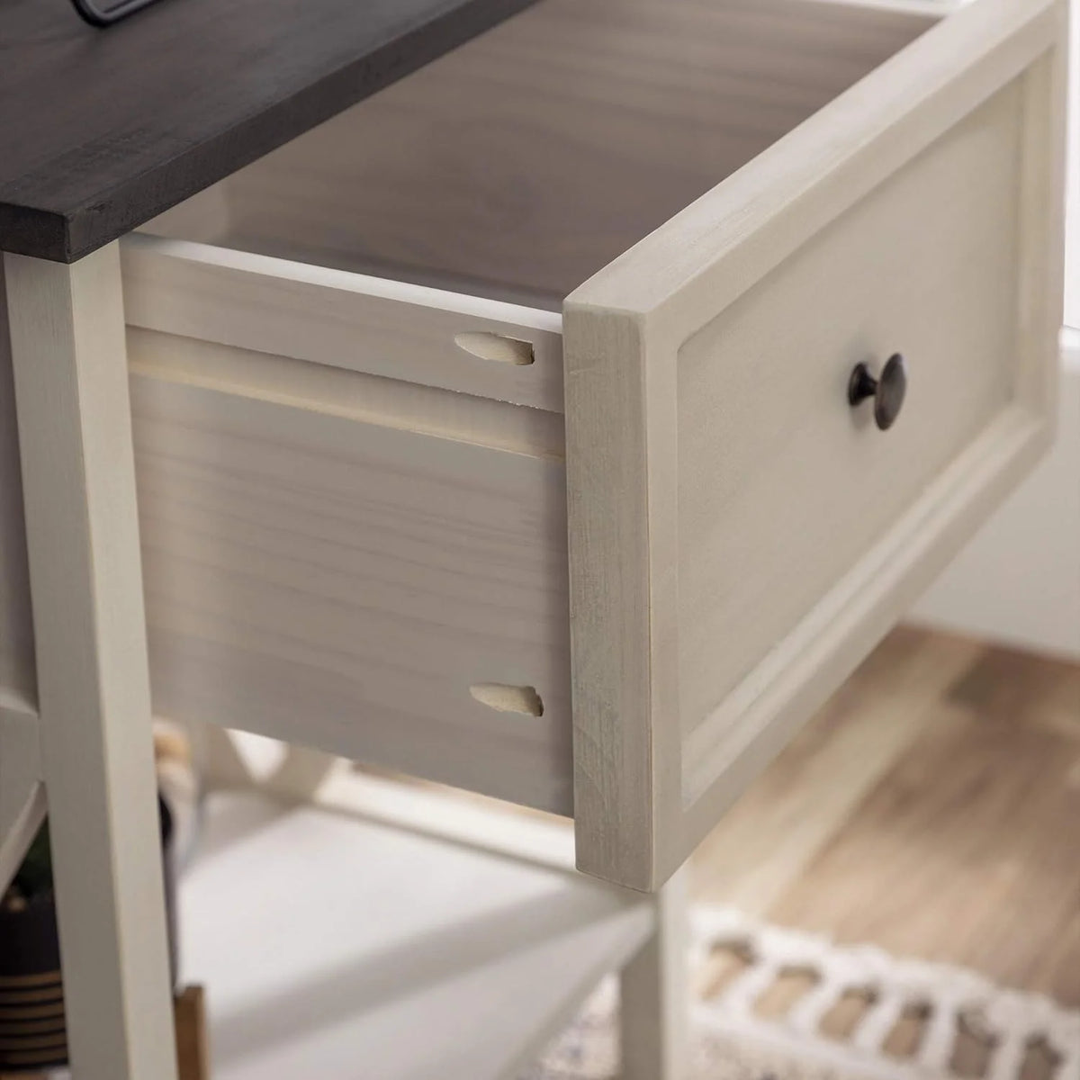 1 Drawer Wood Square Side Table, 19 Inch, Grey And White B901