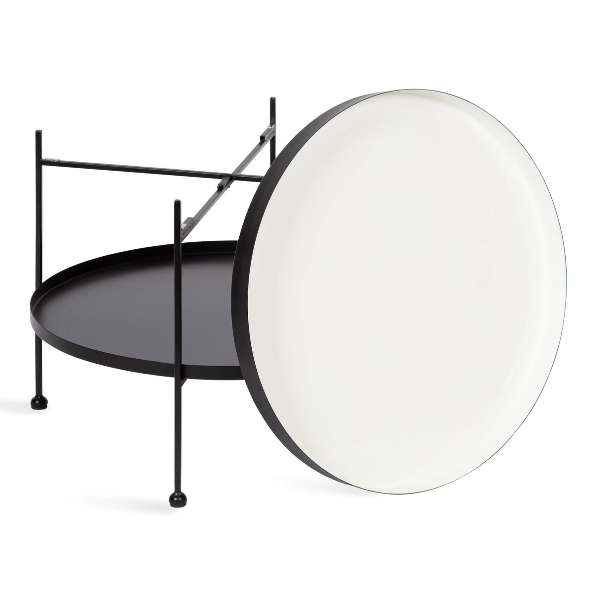 26 Inch White and Black Round Metal Coffee Table T2918