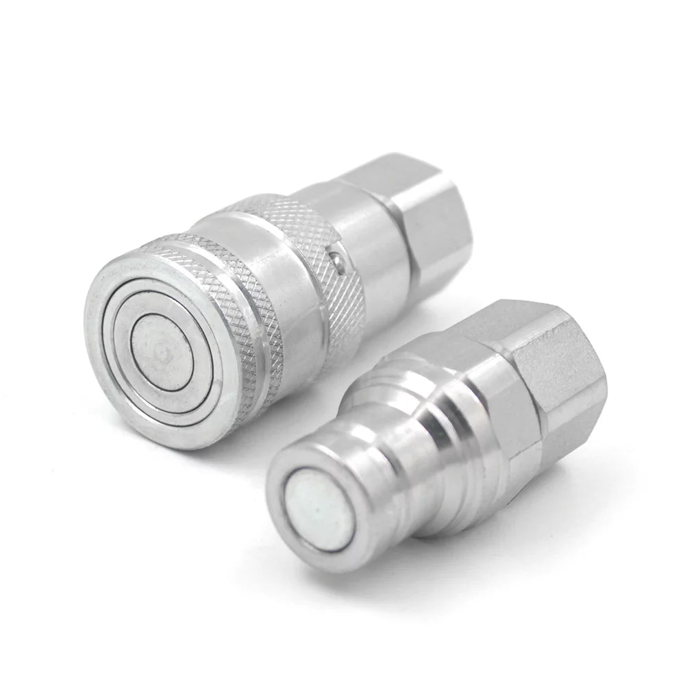 1/2" NPT Flat Face Hydraulic Quick Connect Couplers Set with Dust Caps S965