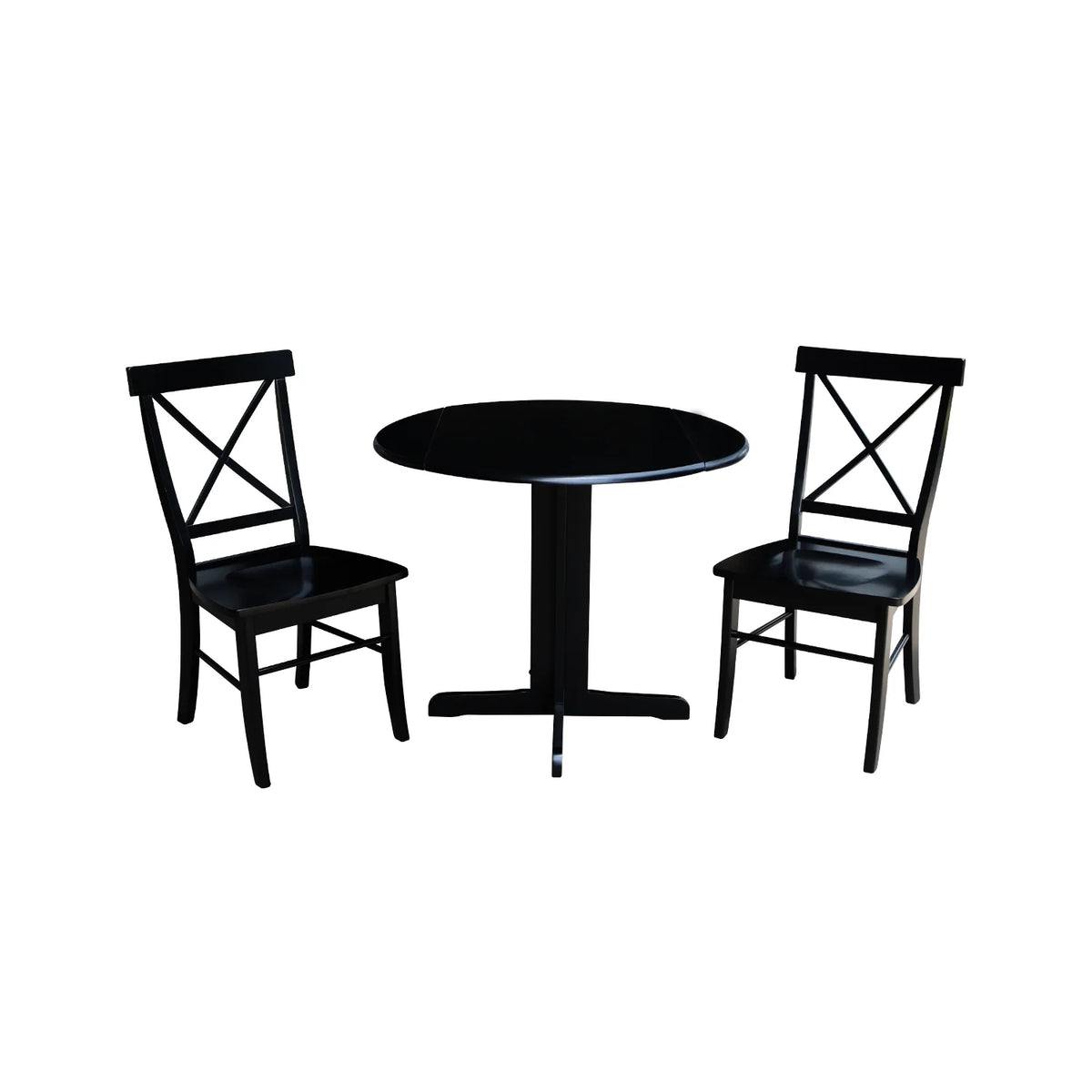 36 inch Dual Drop Leaf Dining Table with Two X-back Chairs in Black W925768