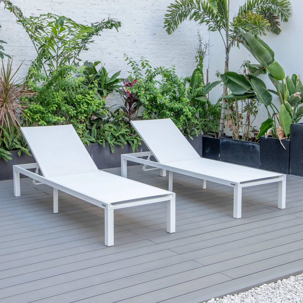 White Powder Coated Aluminum Sling Chaise Lounge Chair, Set of 2 W886495