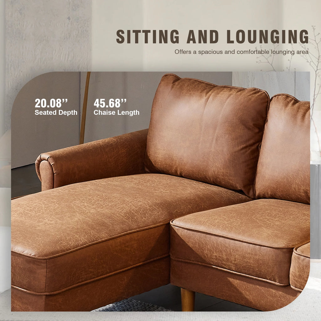 81.50" Wide L-Shaped Suede Fabric Light Brown Sectional Sofa X760069