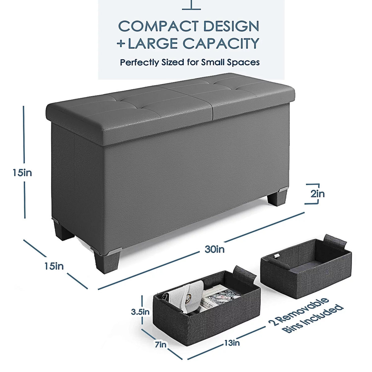 Grey Faux Leather Storage Ottoman Bench A615783
