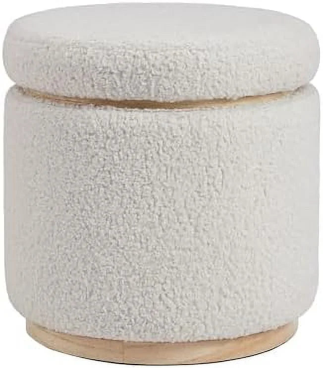 Natural Sherpa Round Ottoman with Wood Accent I666985