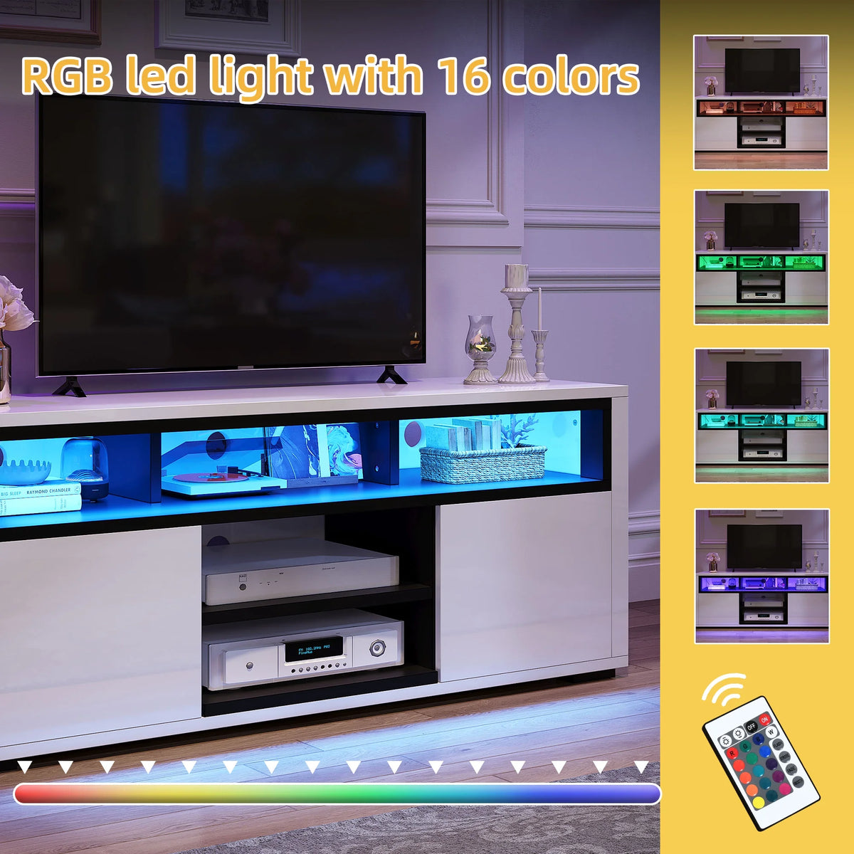 White High Gloss TV Stand with LED Lights L618344