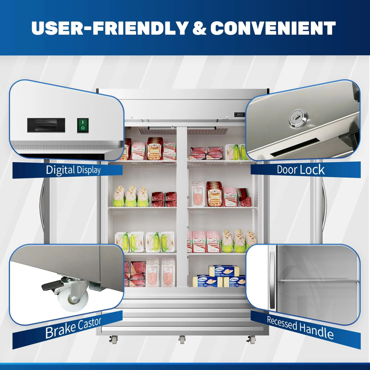 Commercial Beverage Cooler 2 Glass Doors 49 Cu.ft Stainless Steel Reach-in Upright Refrigerator V510