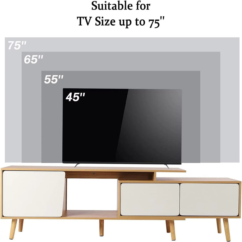 White Oak Adjustable Wooden TV Stand with 2 Drawers 1 Door K7106