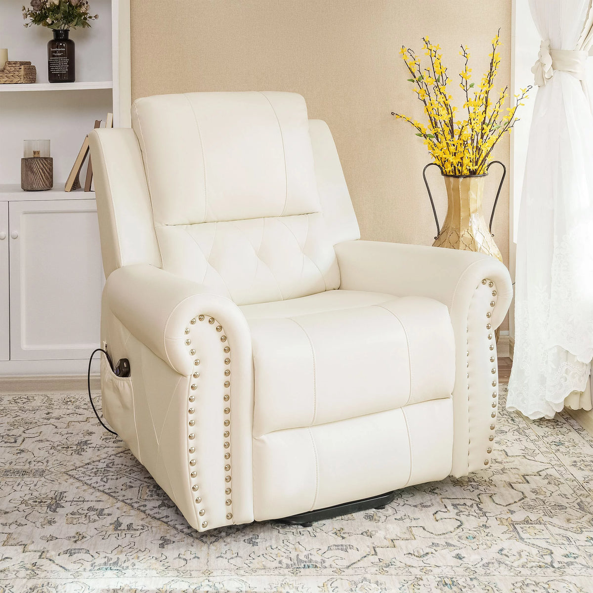 Oversized Leather Power Lift Recliner Chair with Footrest B9775