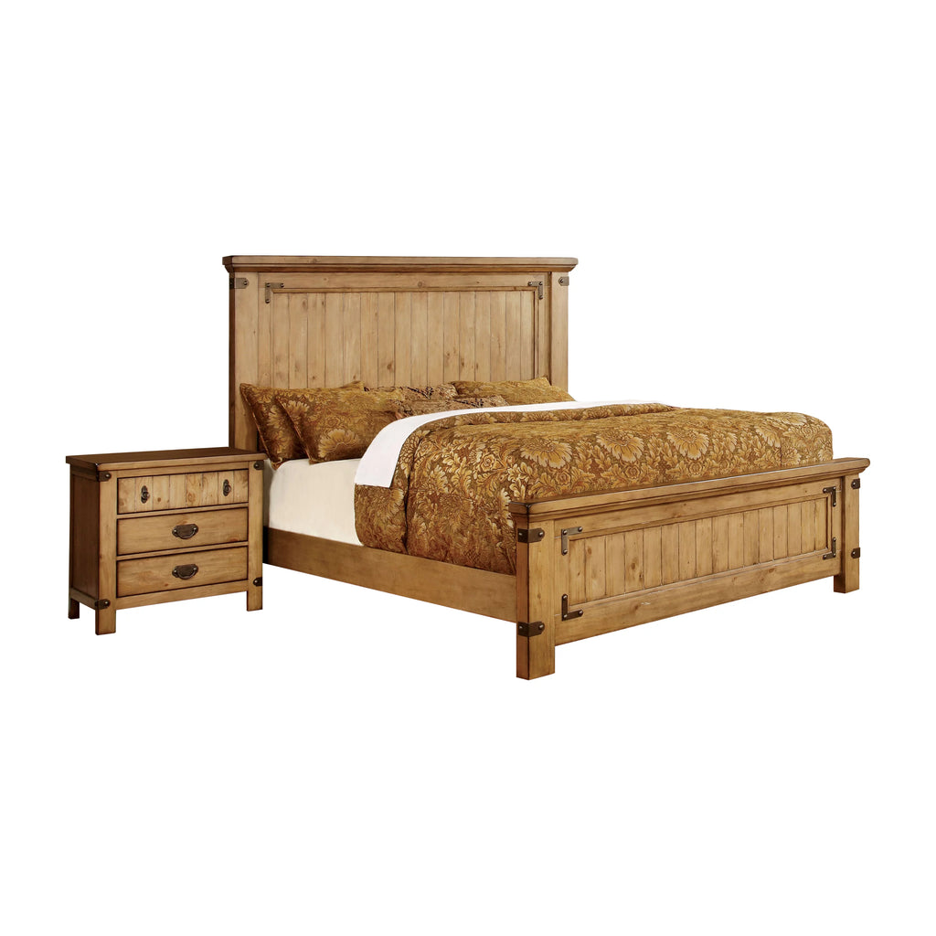California King Bed and Nightstand Weathered Elm Bedroom Set E855982