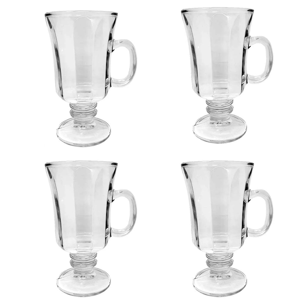 Set of 4 Glass Footed Irish Coffee Mugs 8.25 oz I852