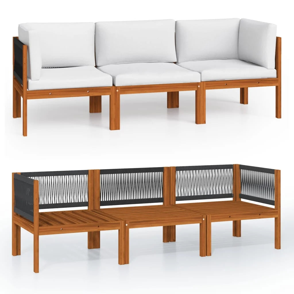 3-Seater Patio Sofa with Cushion Acacia Wood D454