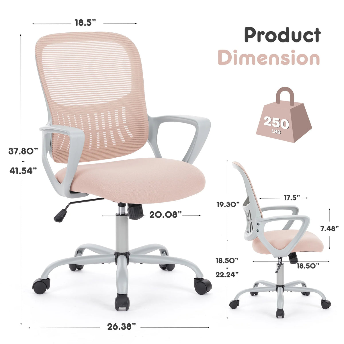 Pink Mid Back Mesh Desk Chair with Armrests and Cushion M267