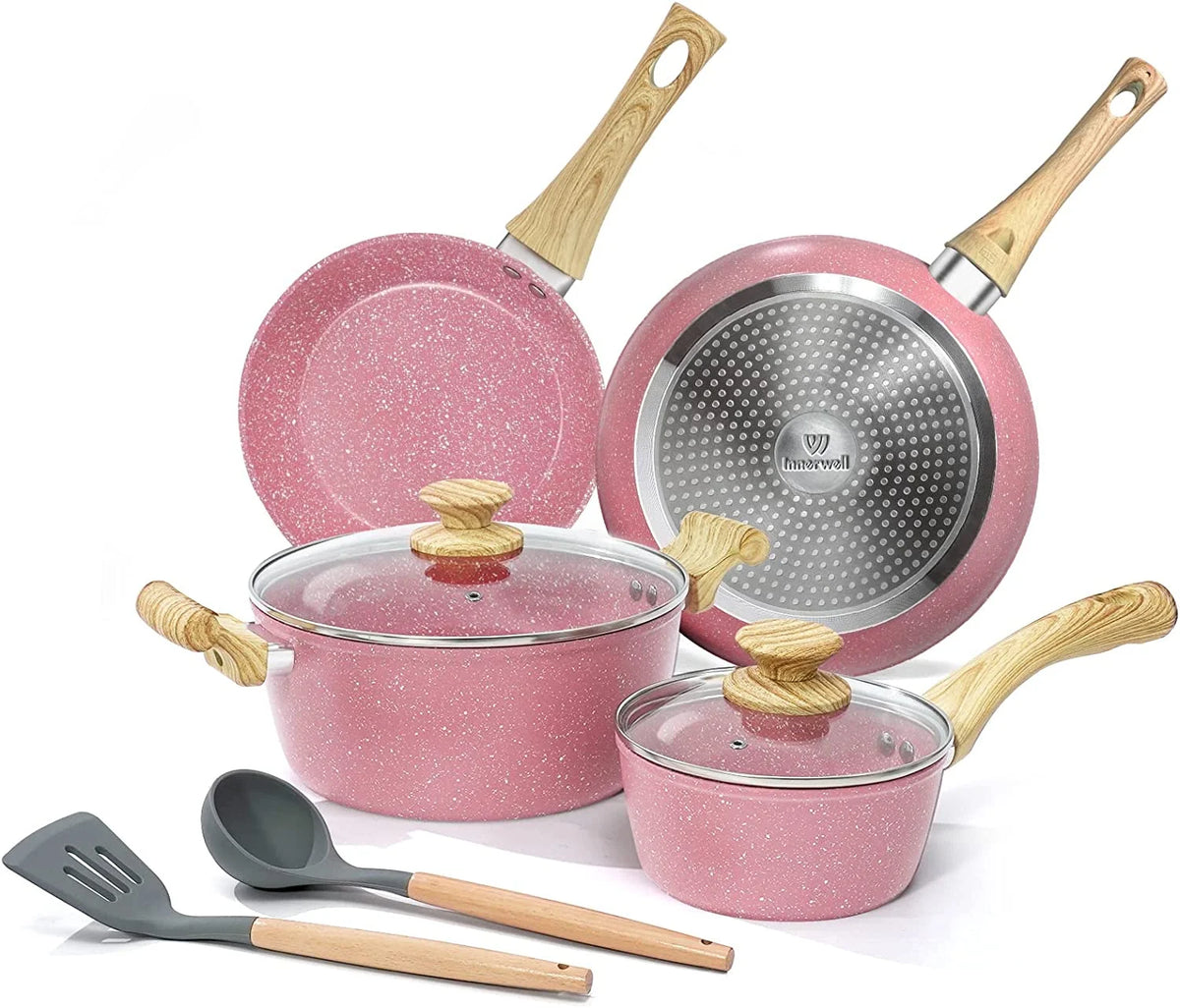 8 Piece Pink Nonstick Granite Stone Cookware Set M34042
