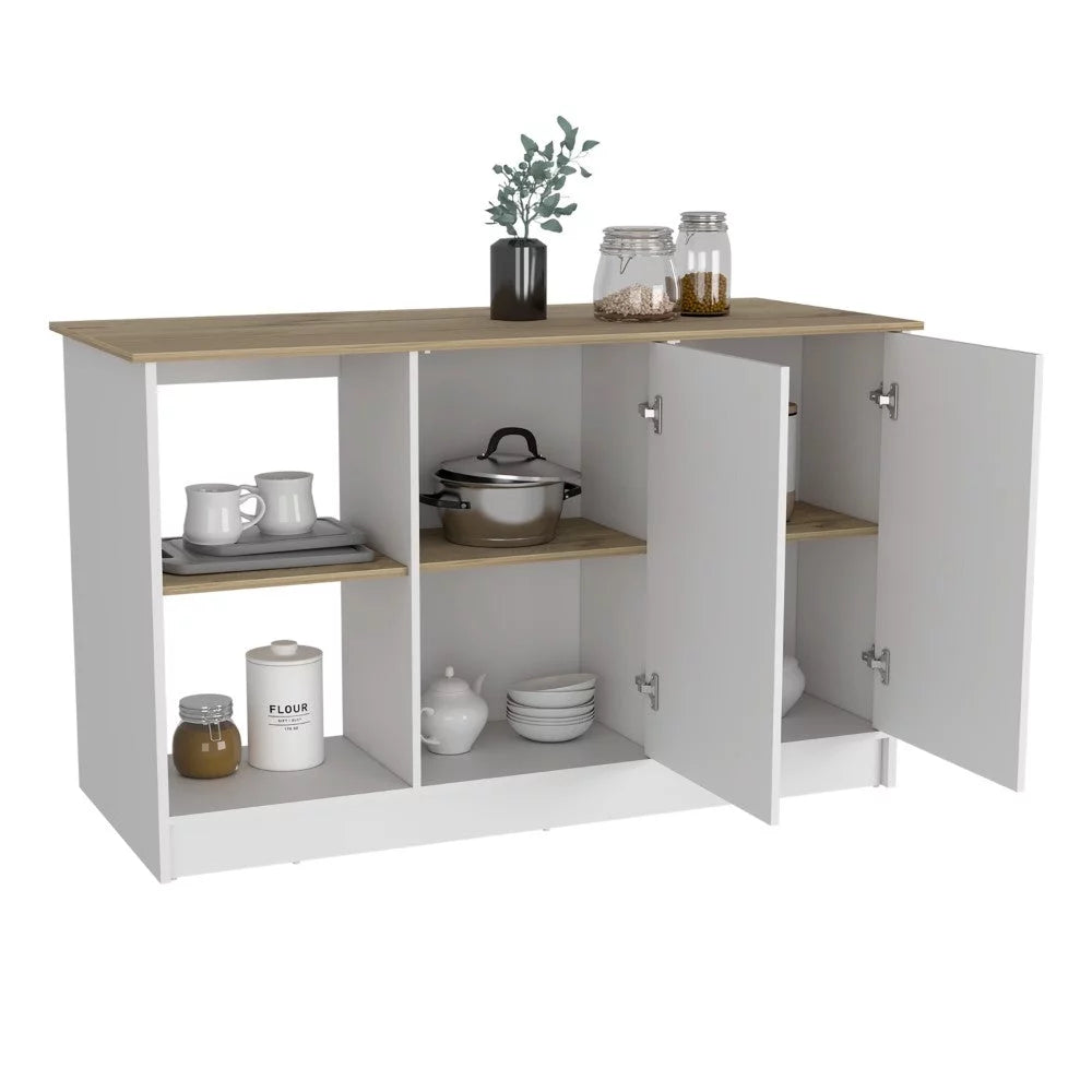 Light Oak White Kitchen Island with Four Open Shelves O490