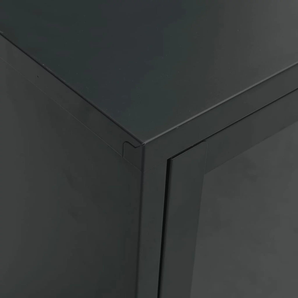 Black TV Stand with 2 Glass Doors and Open Shelves P146