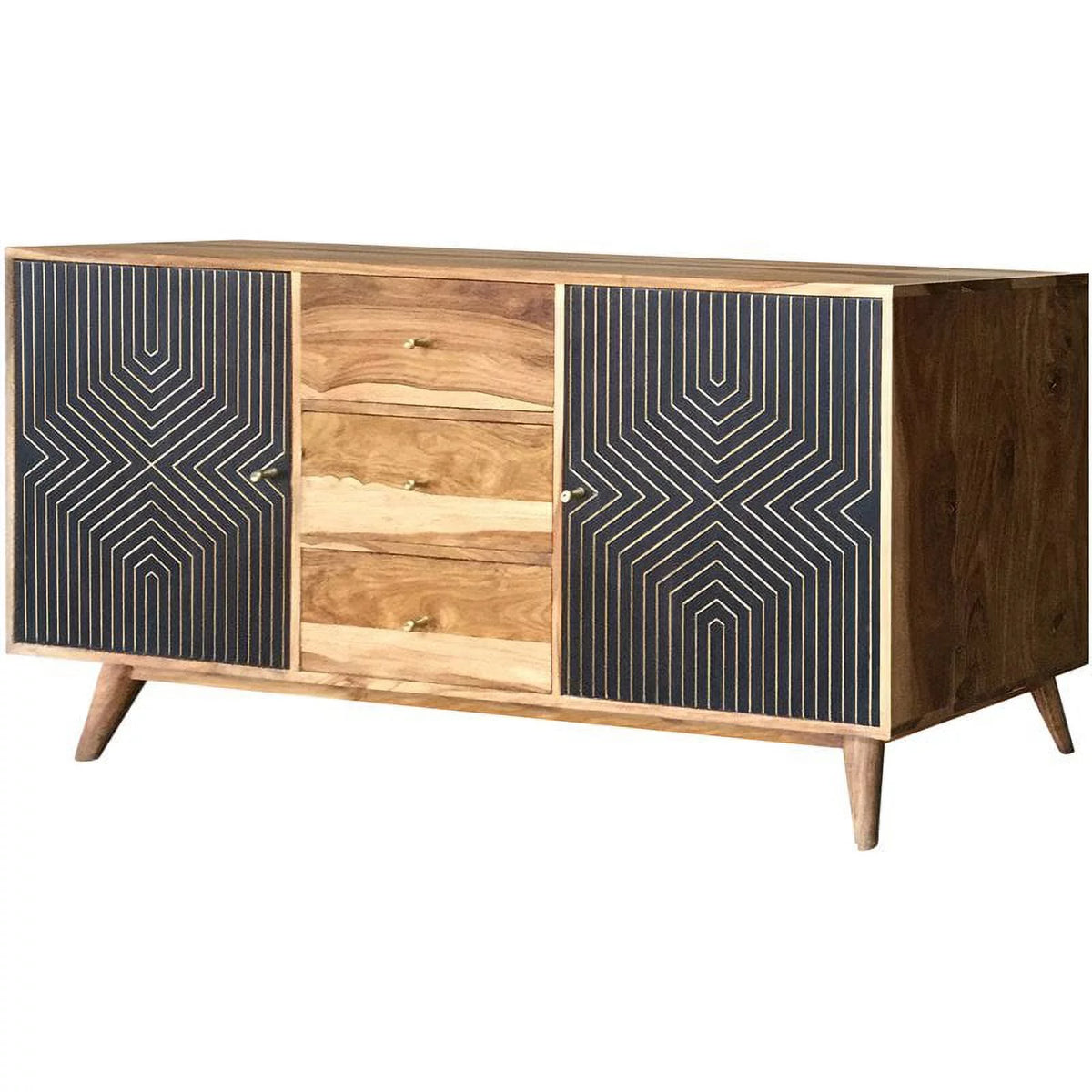 2 Door Server in Natural Sheesham and Black V15669