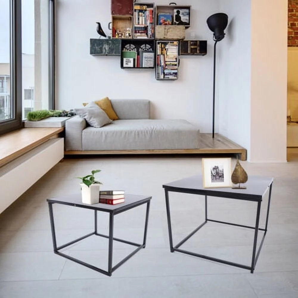 2 Pcs Black Metal Square End Table Y7446