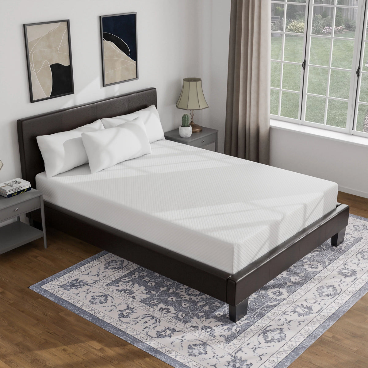 Full Size Leatherette Platform Bed with 6-Inch Mattress Z429