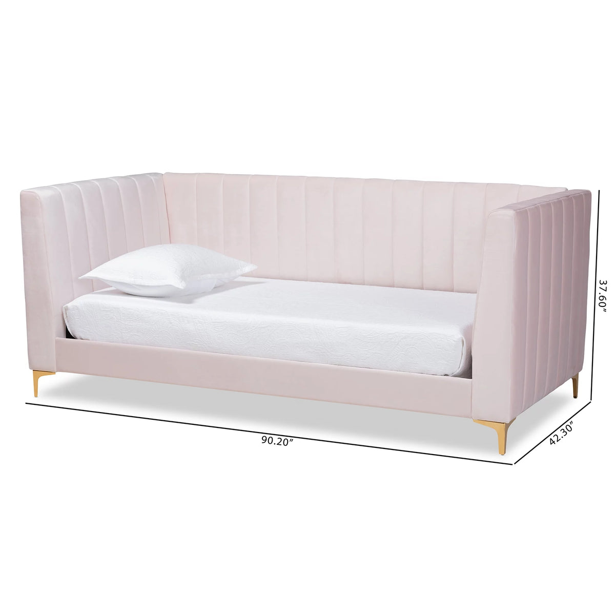 Light Pink Velvet Upholstered Gold Finished Twin Daybed F858
