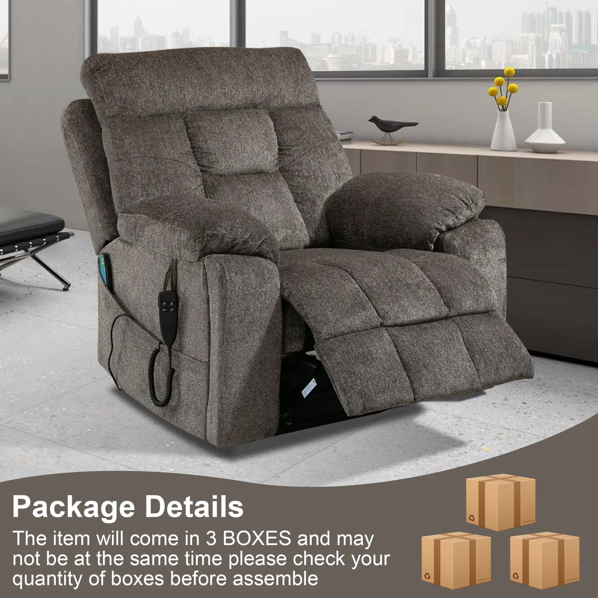 Oversized Power Lift Recliner Chair with Massage and Heat T25943