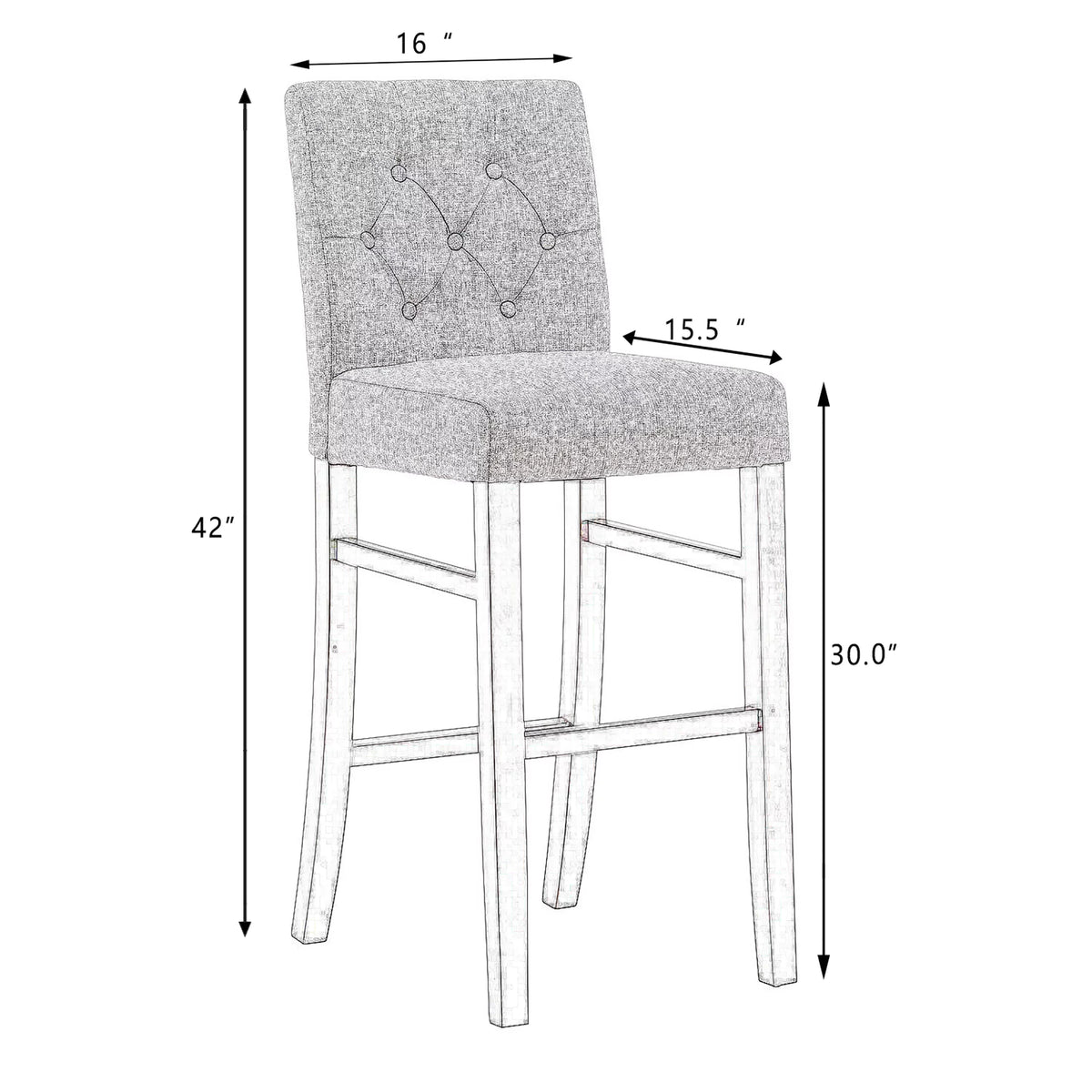 Charcoal Fabric Upholstered Bar Stools with Solid Wood Legs Set of 4 M37851