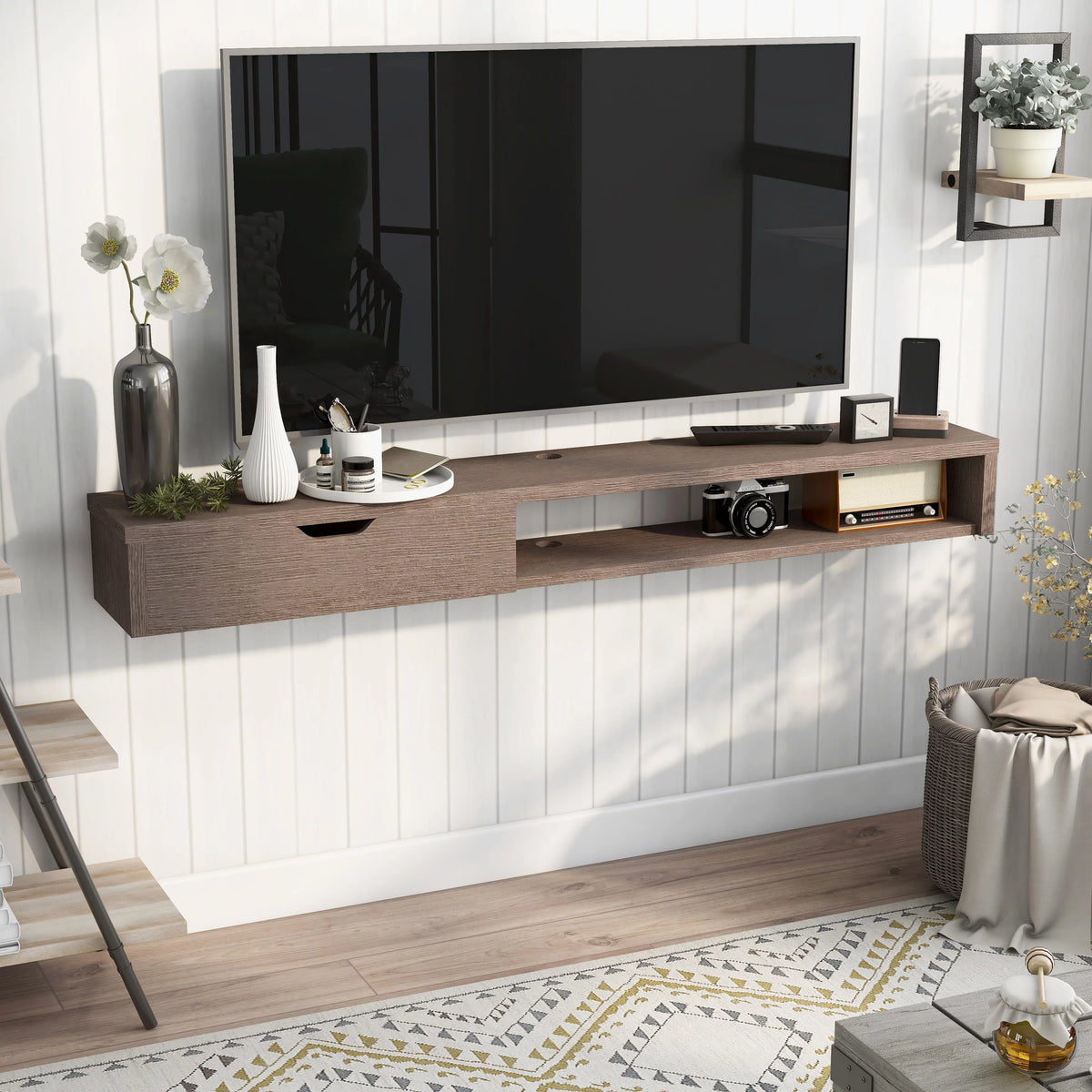 60-inch 1-Drawer Wall-mounted Wood TV Console Y929