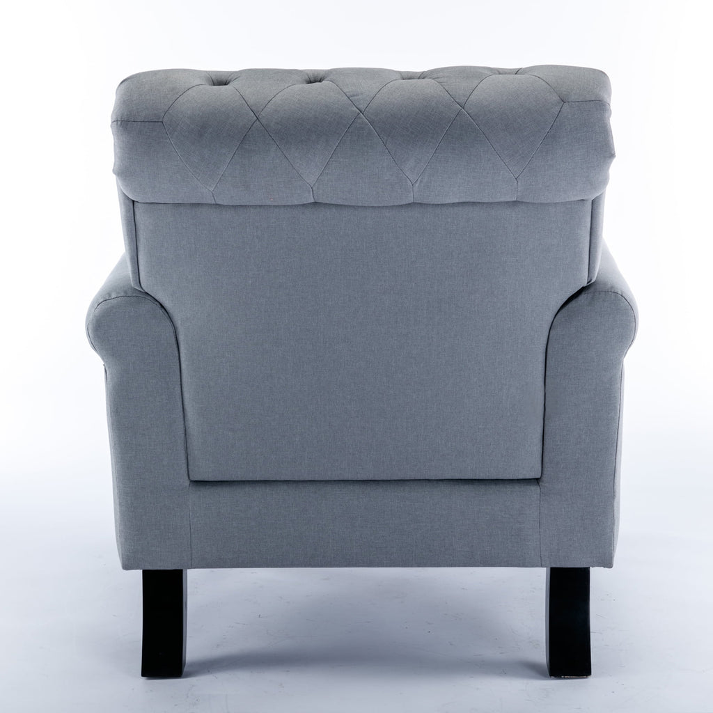 Light Gray Upholstered Tufted Accent Chair with Wood Legs B713