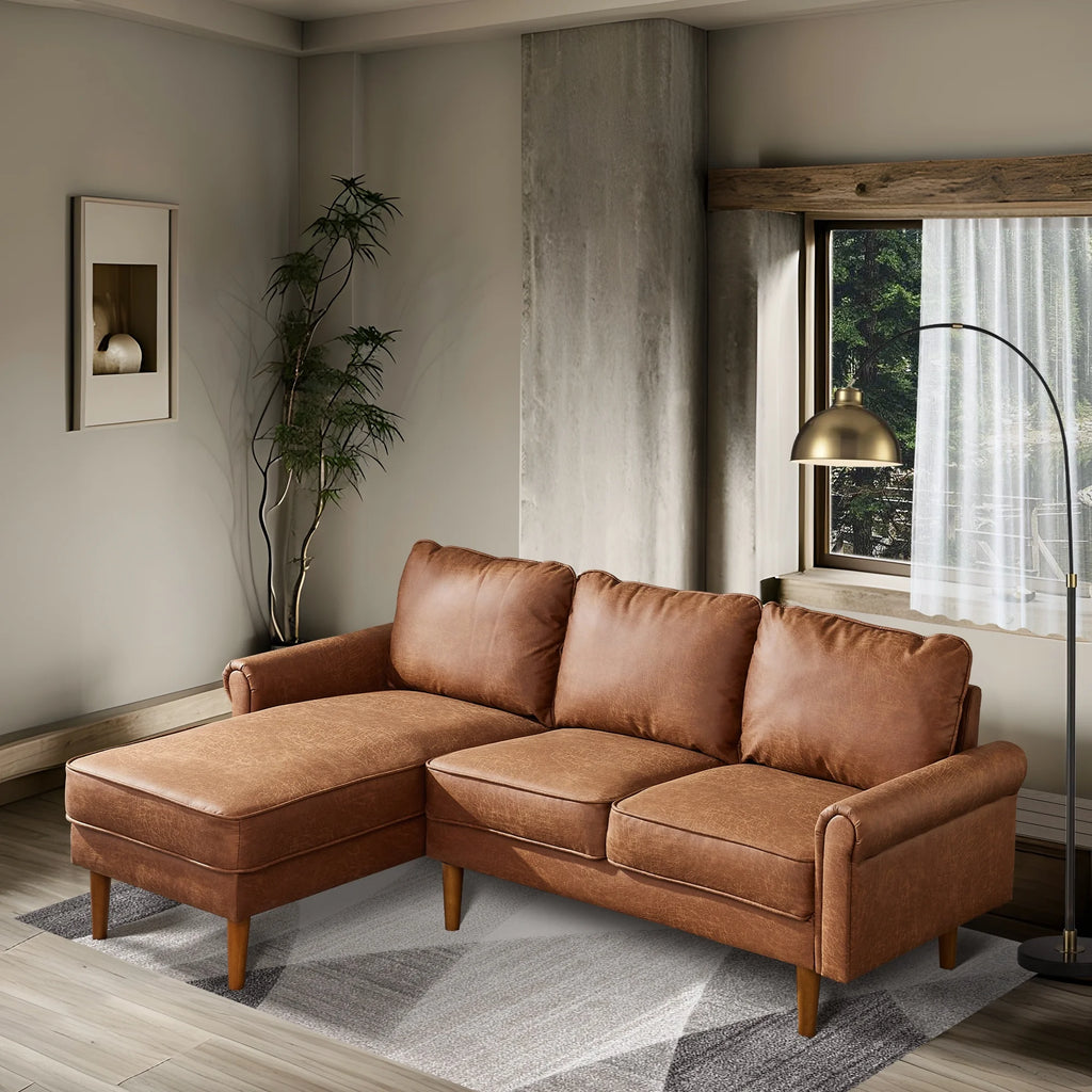 81.50" Wide L-Shaped Suede Fabric Light Brown Sectional Sofa X760069