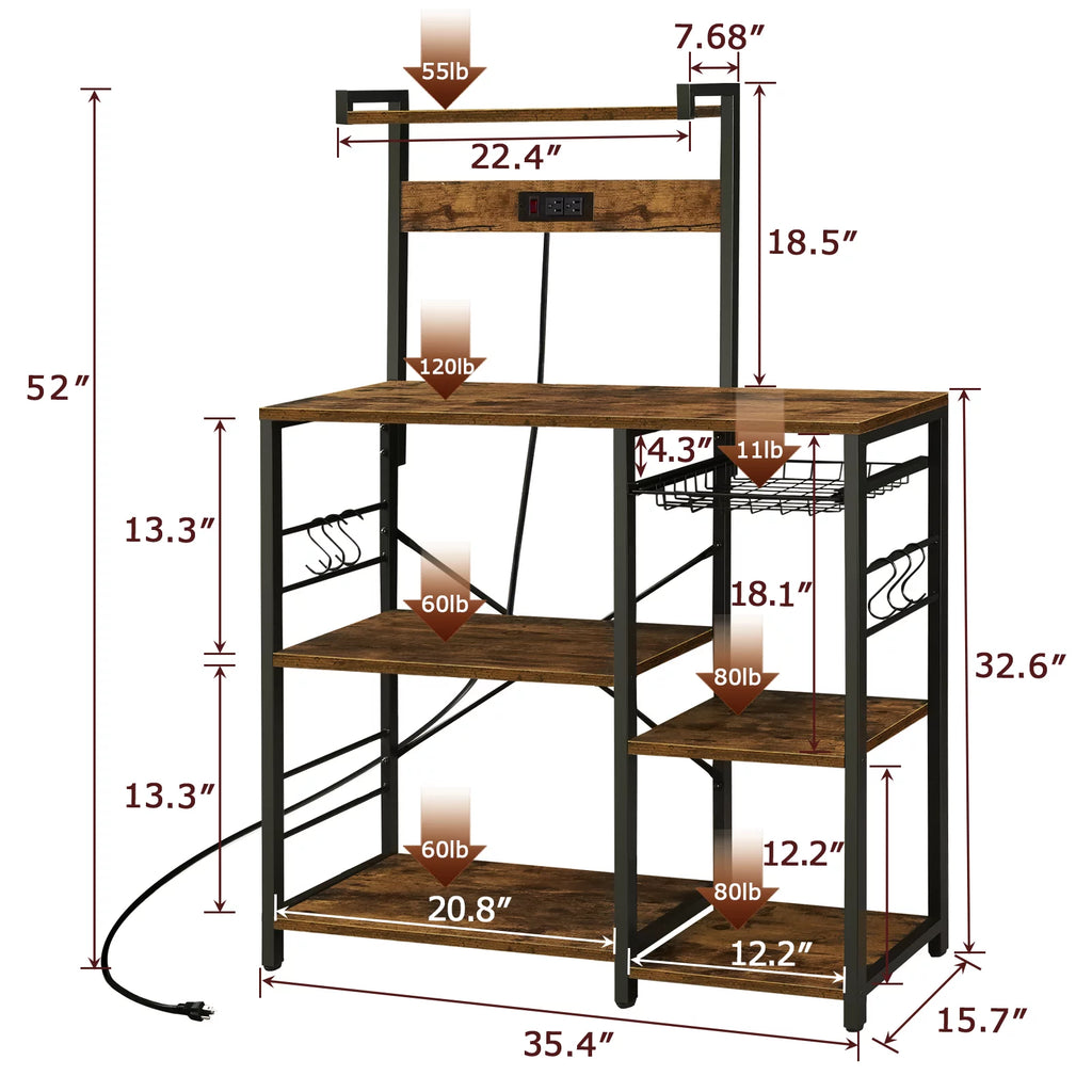 Wood Kitchen Storage Rack with Power Outlet R409