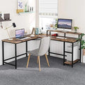 55" L-Shaped Wood Computer Desk with Shelves O811