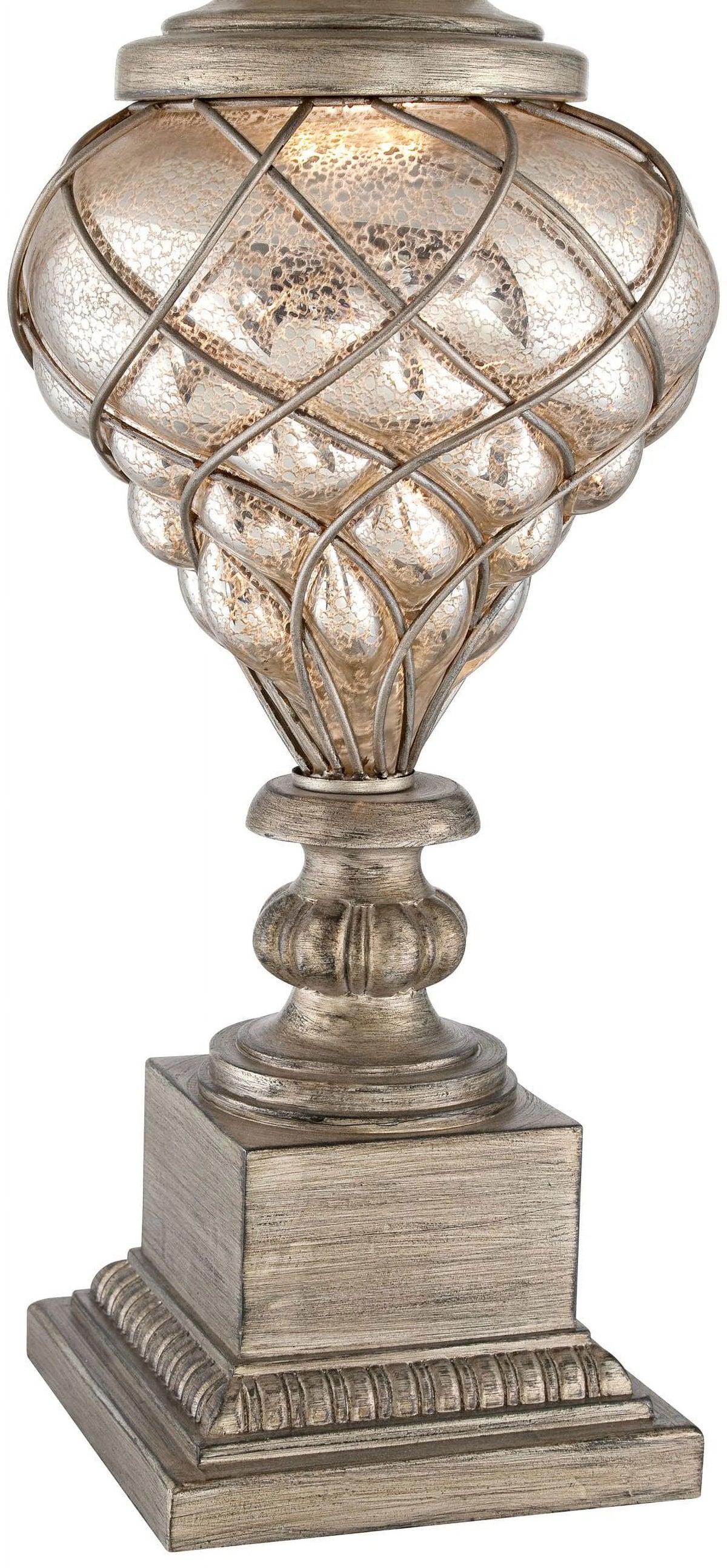 Traditional Table Lamp with Nightlight LED Off White Mist Fabric Bell Shade R206