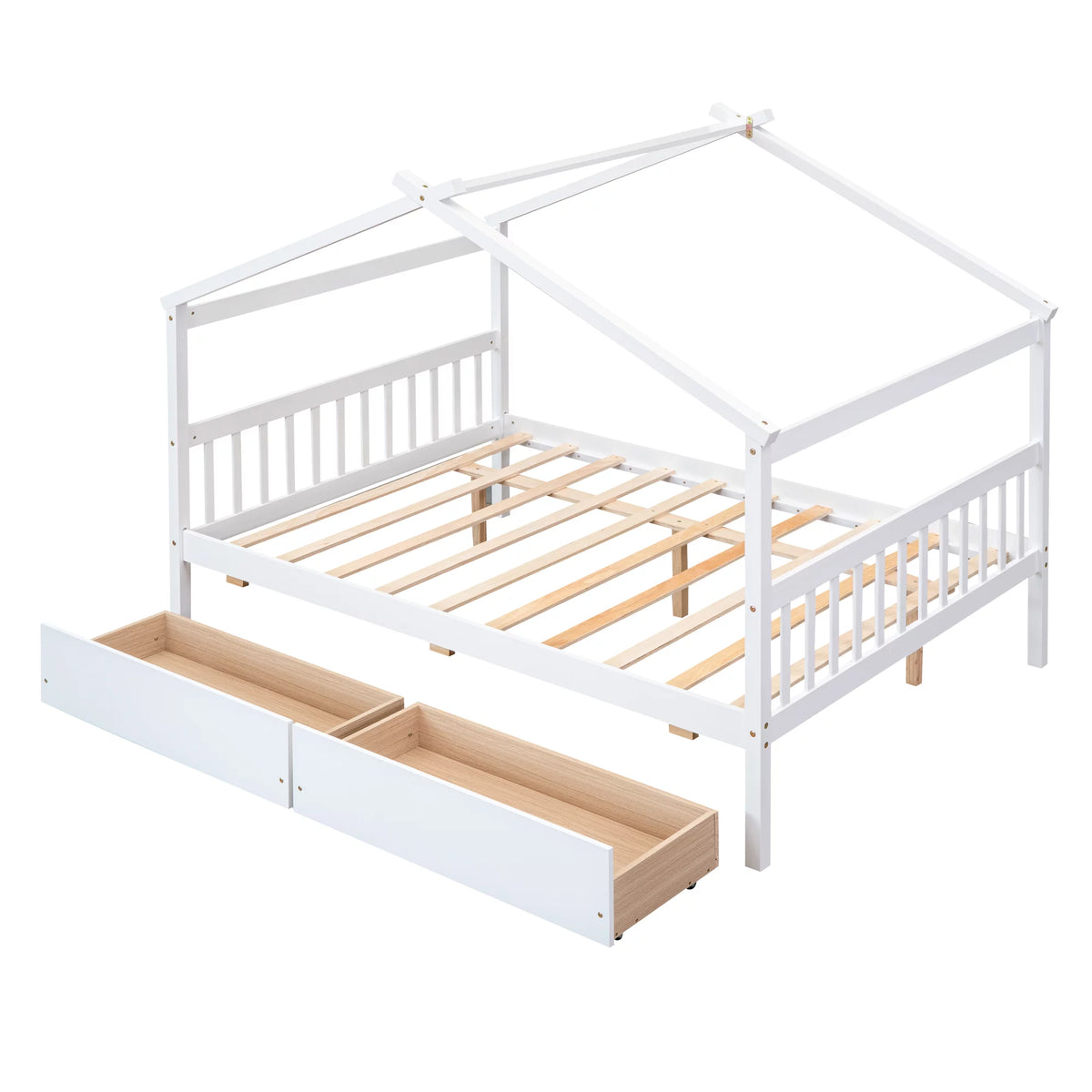 Full Size White Wooden House Bed with Drawers Y72152
