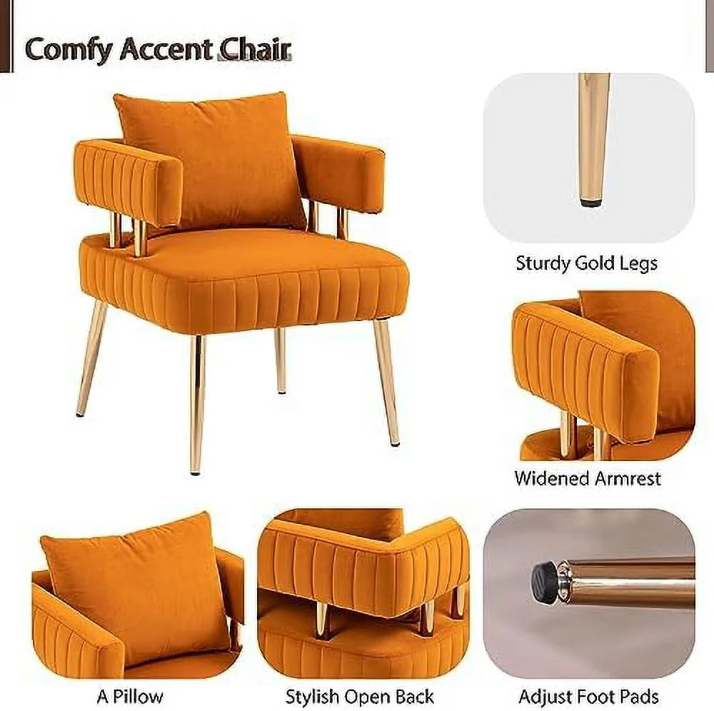 Velvet Upholstered Accent Armchair with Metal Legs U7363