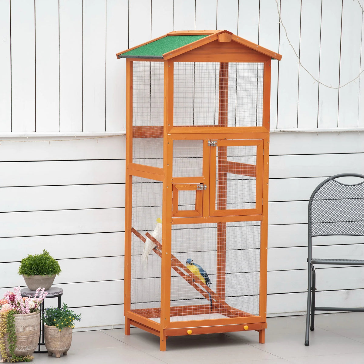 65" Large Wooden Vertical Outdoor Bird Cage With 2 Doors I8722