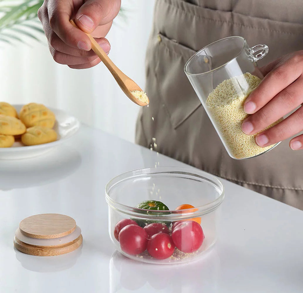 16 Oz Glass Jars with Bamboo Lid and Spoon I573