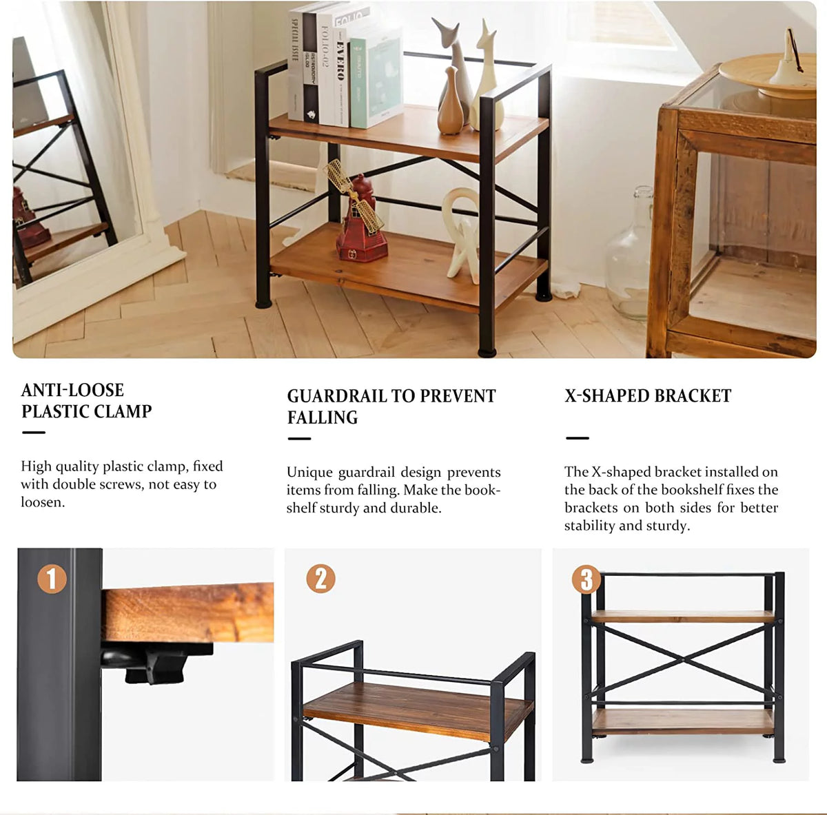 2 Tier Real Wood Black Bookshelf B273