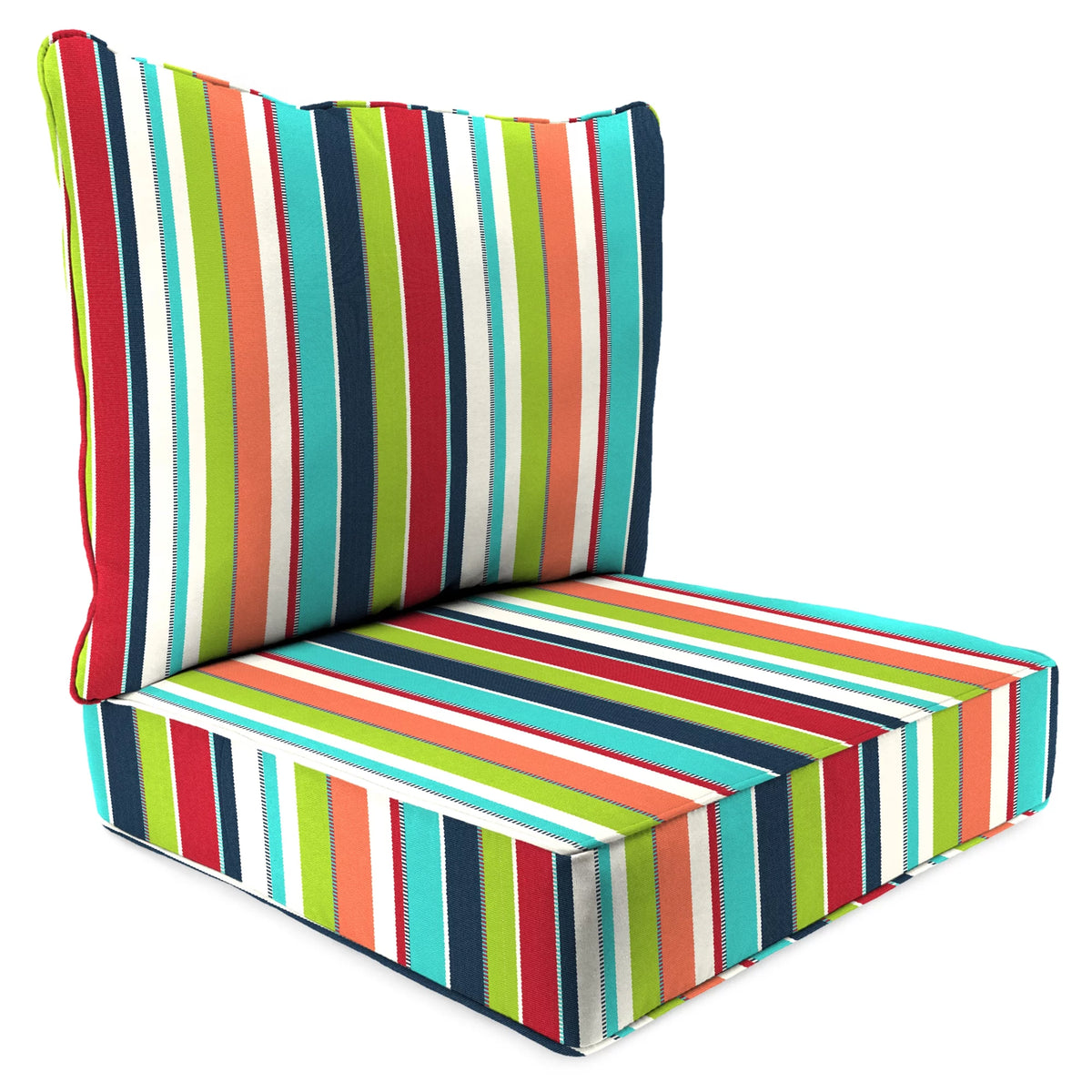 Multicolor Stripe Rectangular Outdoor Chair Seat and Back Cushion with Welt C235805